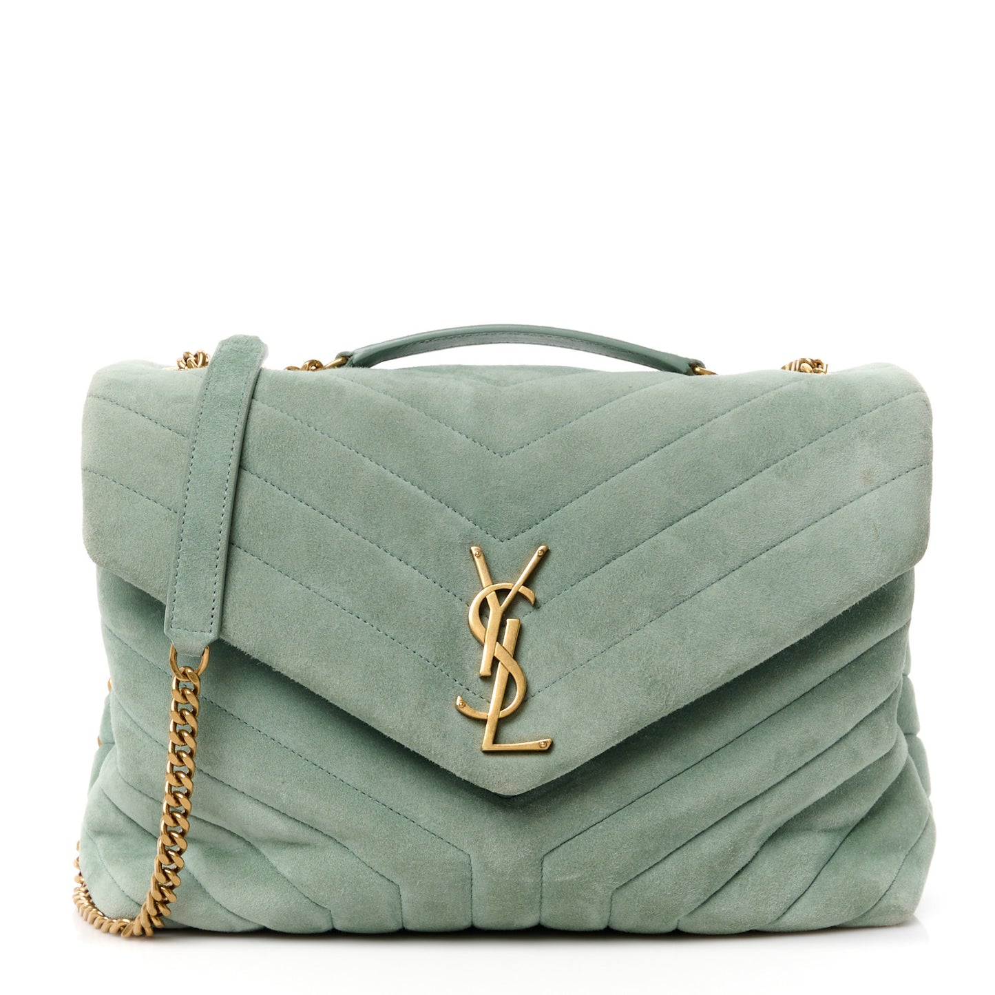 Suede Y Quilted Monogram Medium Loulou Chain Satchel Vert Opaline