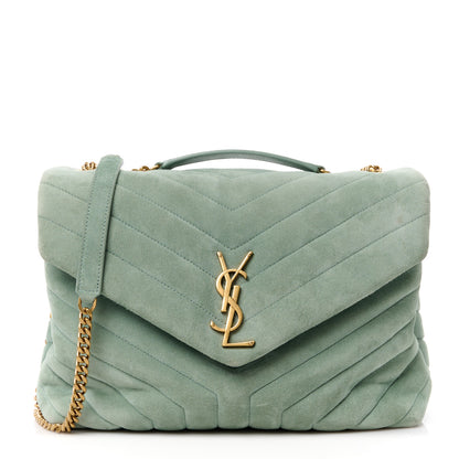 Saint Laurent Suede Y Quilted Monogram Medium Loulou Chain Satchel Vert Opaline 1 of 16