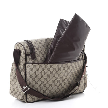 Gucci GG Supreme Monogram Selleria Calfskin Large Diaper Bag Beige Ebony Cocoa Dark Chocolate 4 of 8