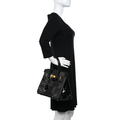 Hermes Shiny Porosus Crocodile Birkin 30 Black 3 of 11