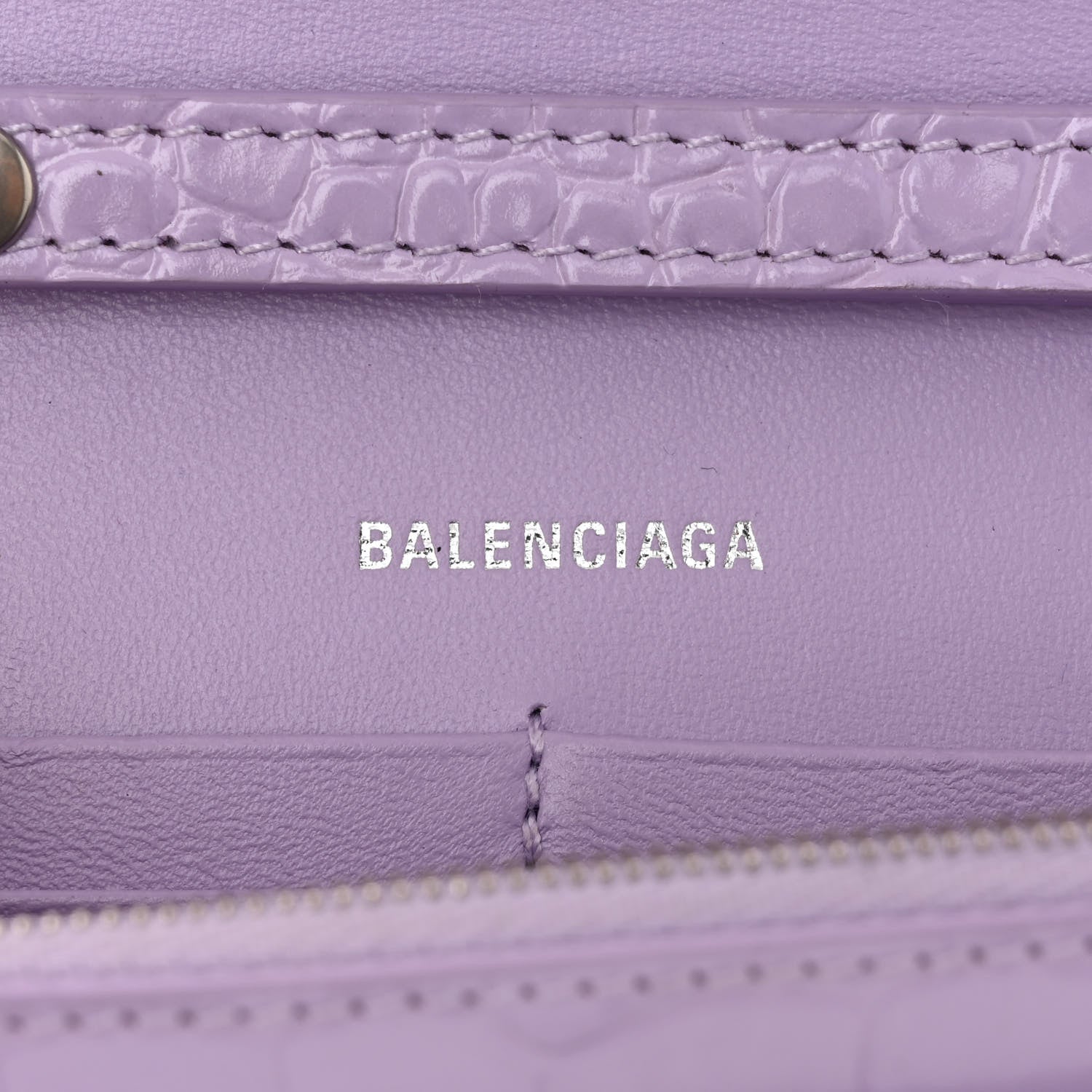 Balenciaga Shiny Calfskin Crocodile Embossed Hourglass Chain Bag Lilac 6 of 10