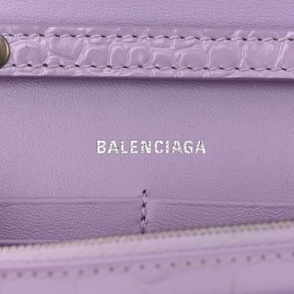 Balenciaga Shiny Calfskin Crocodile Embossed Hourglass Chain Bag Lilac 6 of 10