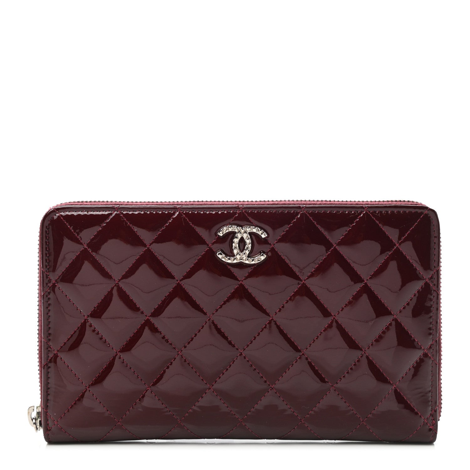 Chanel Patent Quilted Large Brilliant Zip Around Organizer Wallet Dark Red 1 of 10