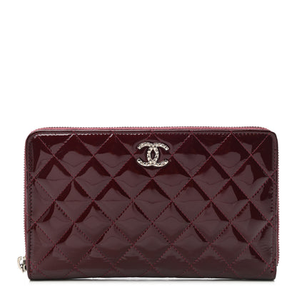 Chanel Patent Quilted Large Brilliant Zip Around Organizer Wallet Dark Red 1 of 10