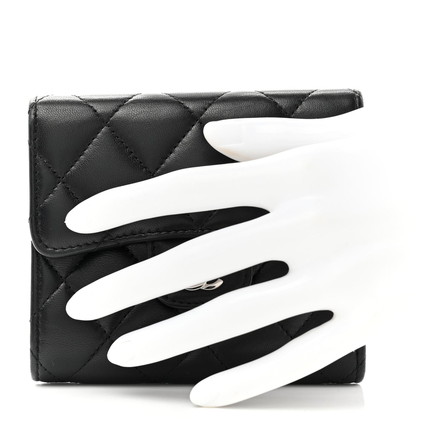 Lambskin Quilted Compact Flap Wallet Black
