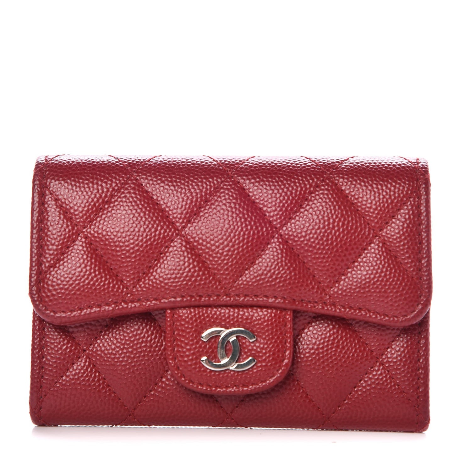 Caviar Quilted Flap Card Holder Dark Red