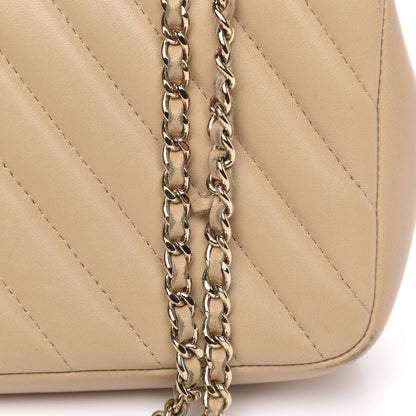 Chanel Lambskin Chevron Quilted Small Single Flap Light Beige 13 of 17