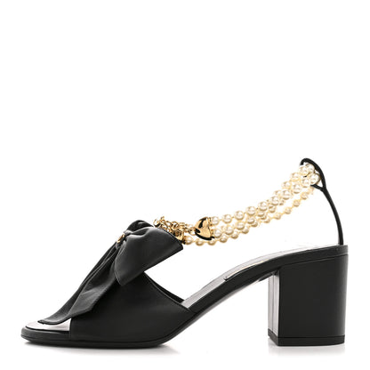 Chanel Lambskin Pearl Bow CC Ankle Strap Sandals 37 Black 1 of 10