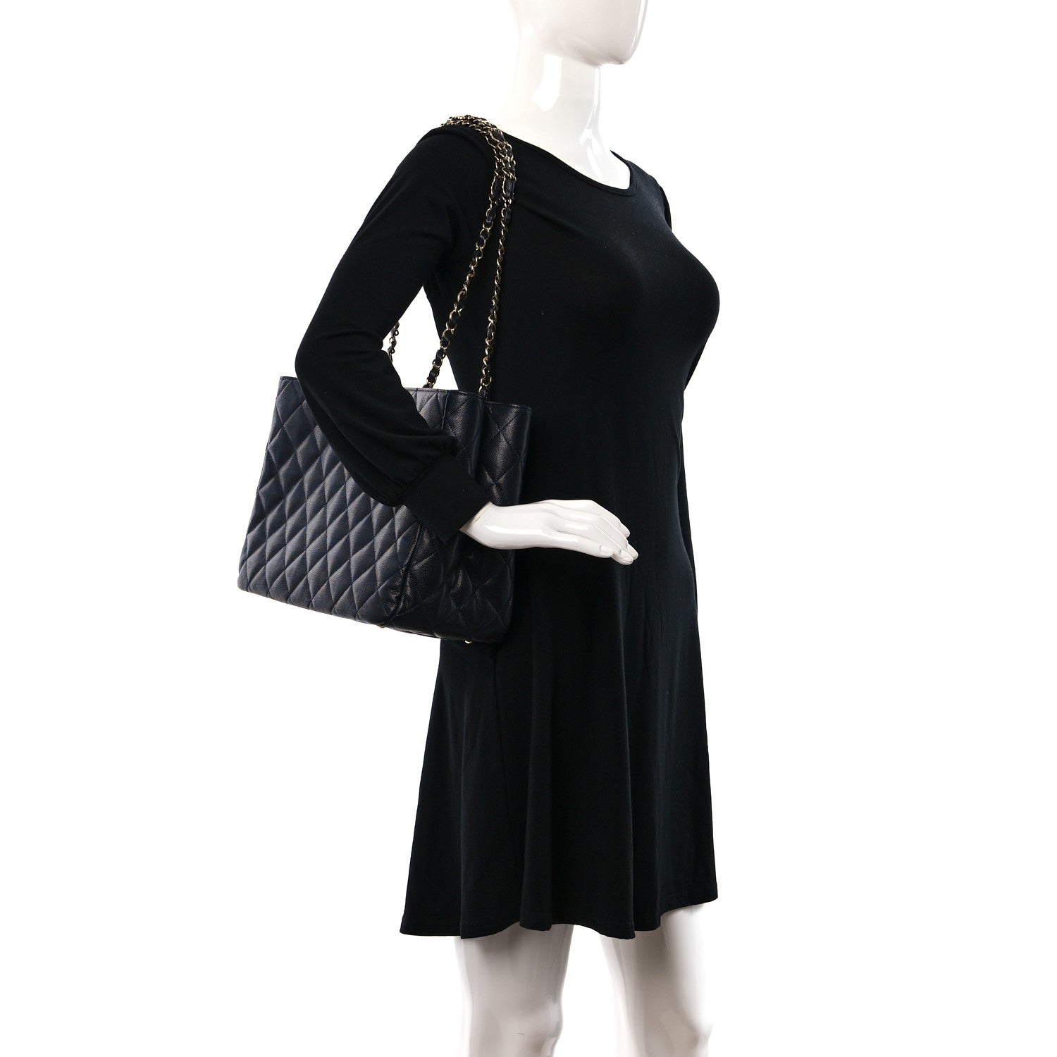 Chanel Caviar Quilted Small Shopping Tote Navy Blue 2 of 19