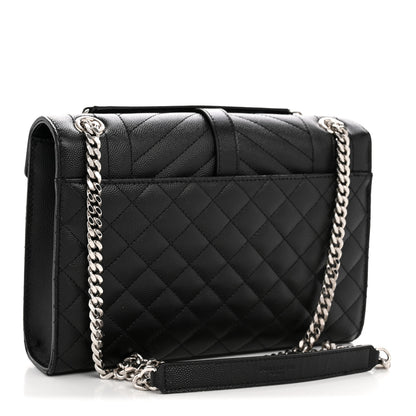 Saint Laurent Grain De Poudre Textured Mixed Matelasse Triquilt Medium Monogram Satchel Black 3 of 12
