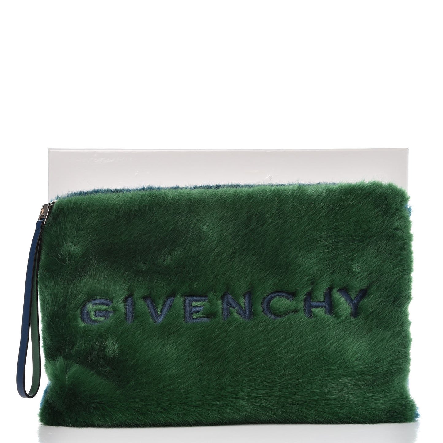 Faux Fur Two Tone Large GV3 Pouch Wristlet Green Blue