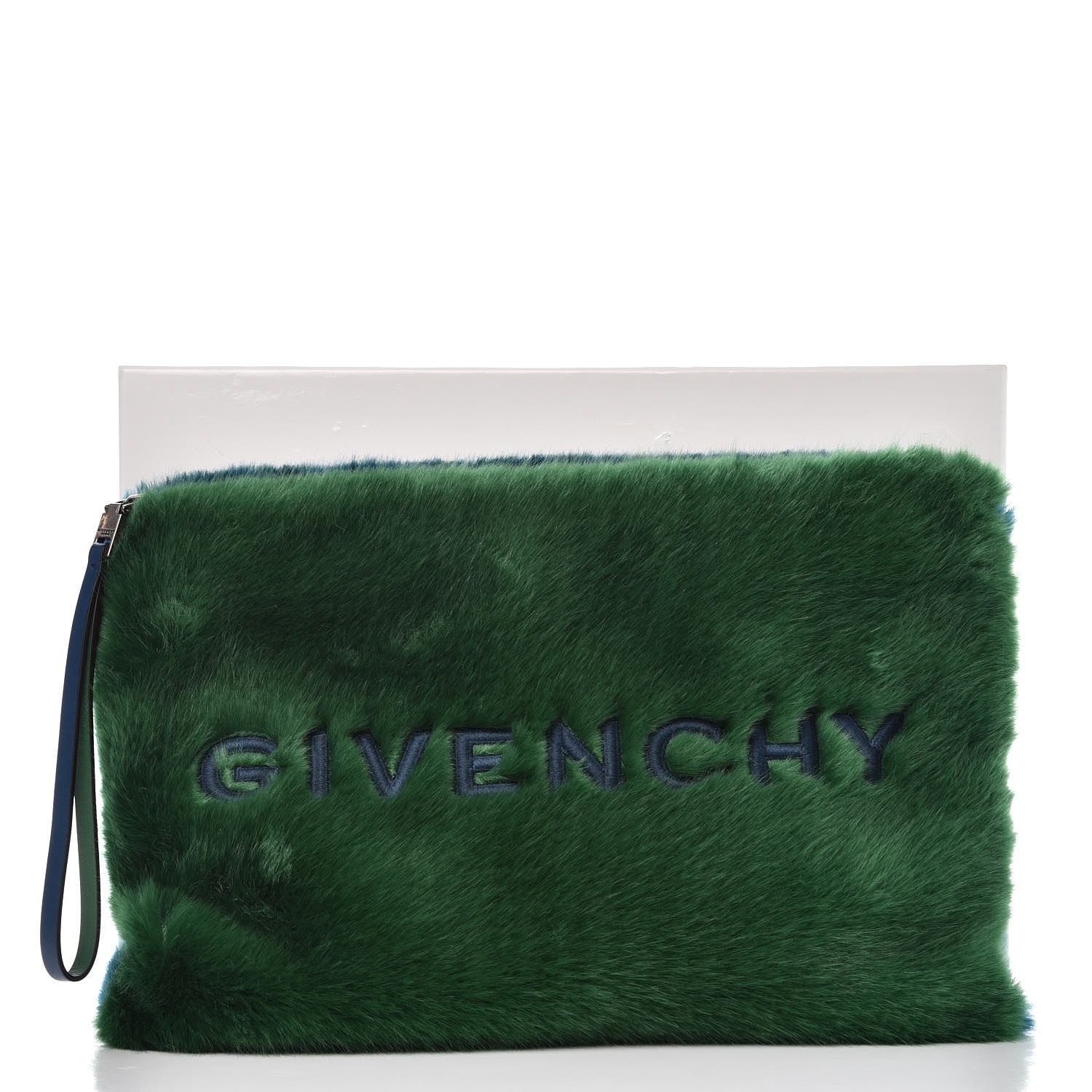 Givenchy Faux Fur Two Tone Large GV3 Pouch Wristlet Green Blue 8 of 8