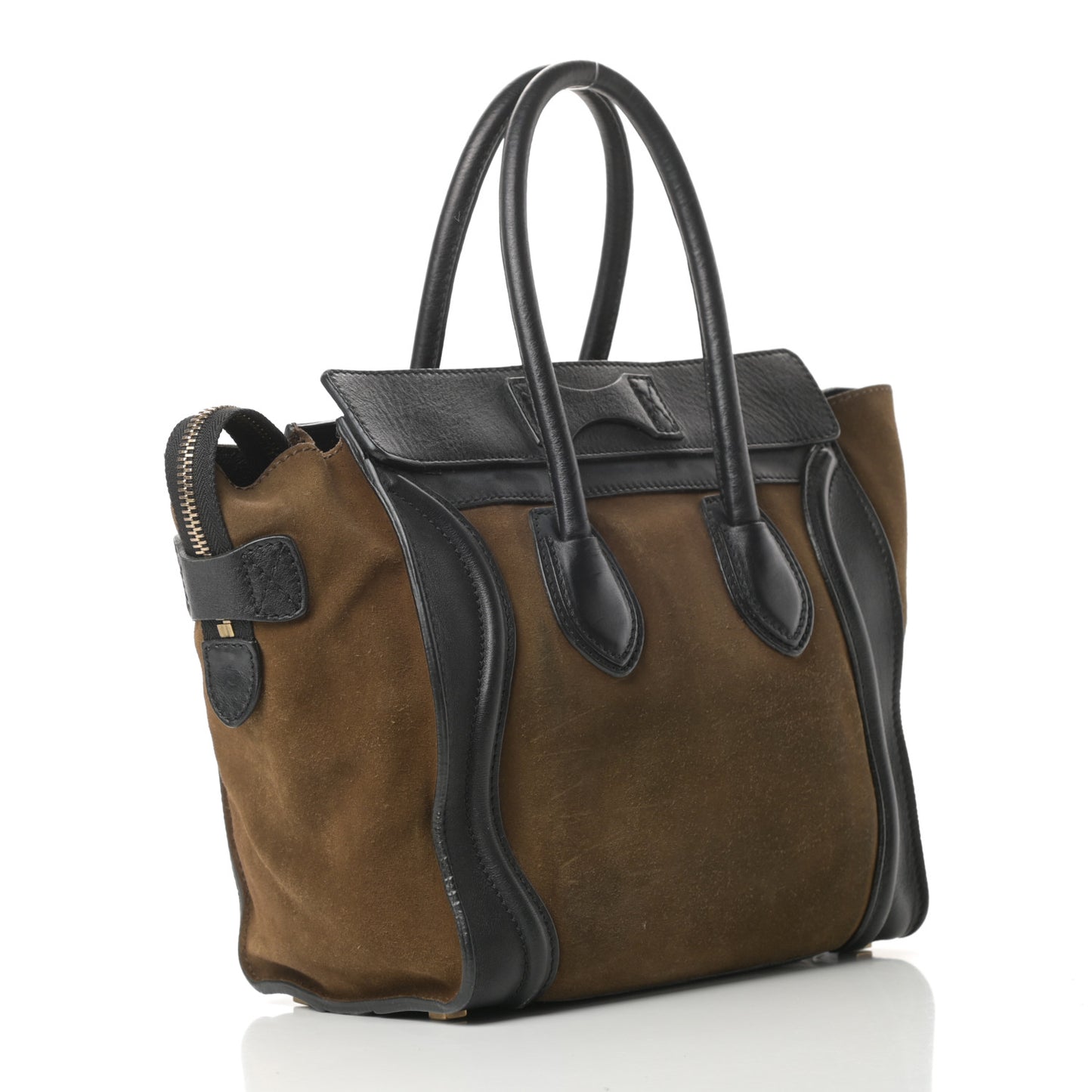 Smooth Calfskin Suede Micro Luggage Olive