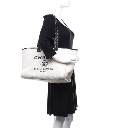 Chanel Woven Straw Raffia Medium Deauville Tote White Navy 2 of 11