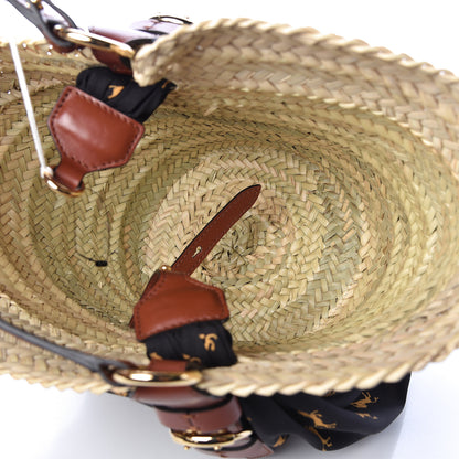 Chloe Smooth Calfskin Raffia Little Horses Medium Panier Basket Black Yellow 6 of 10