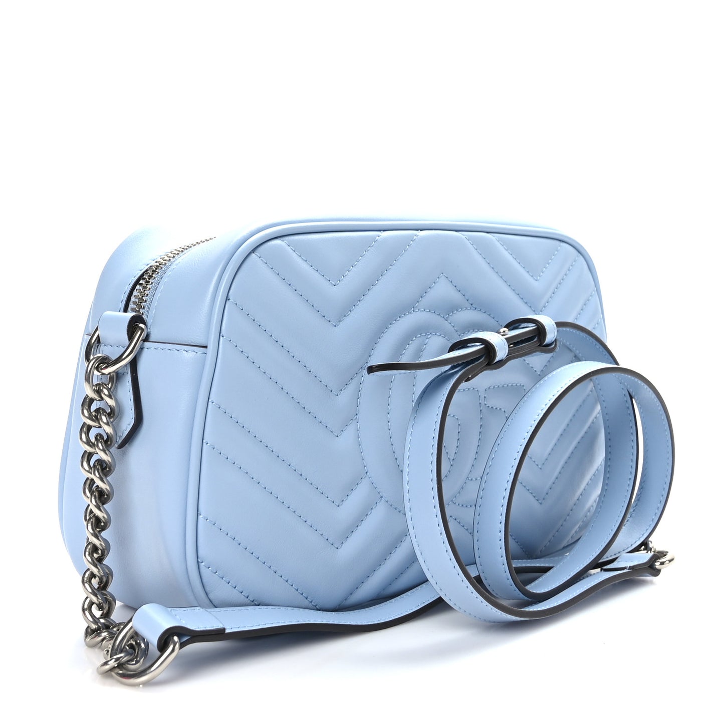 Calfskin Matelasse Small GG Marmont Chain Shoulder Bag Porcelain Light Blue