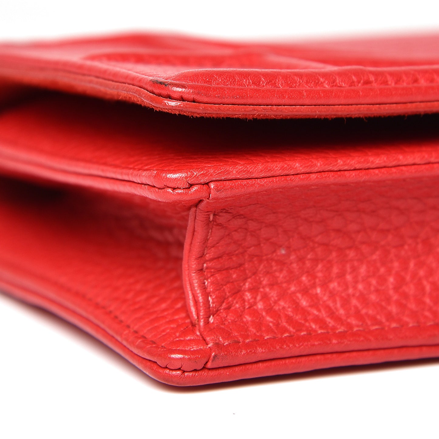 Grained Calfskin Diorama Wallet on Chain Pouch Red