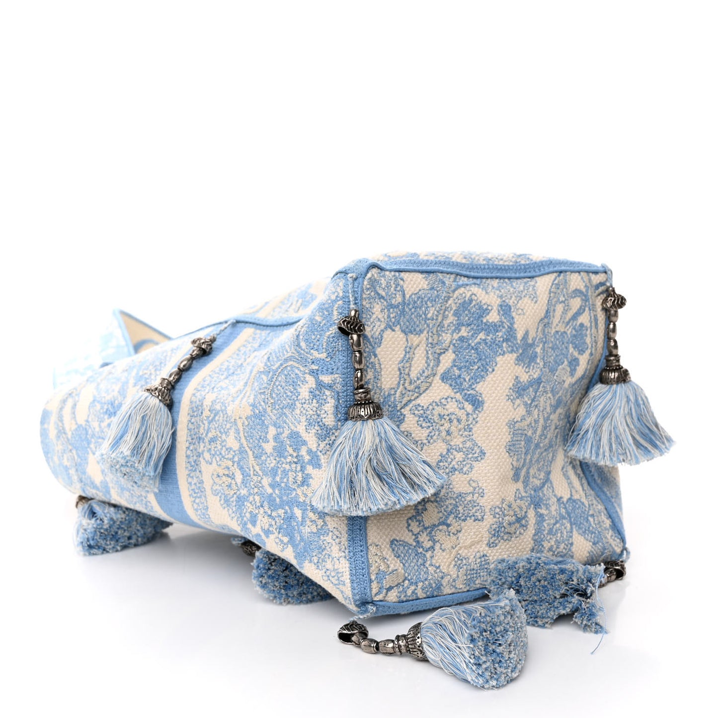 Canvas Reverse Embroidered Toile De Jouy D-Bubble Bucket Bag Blue