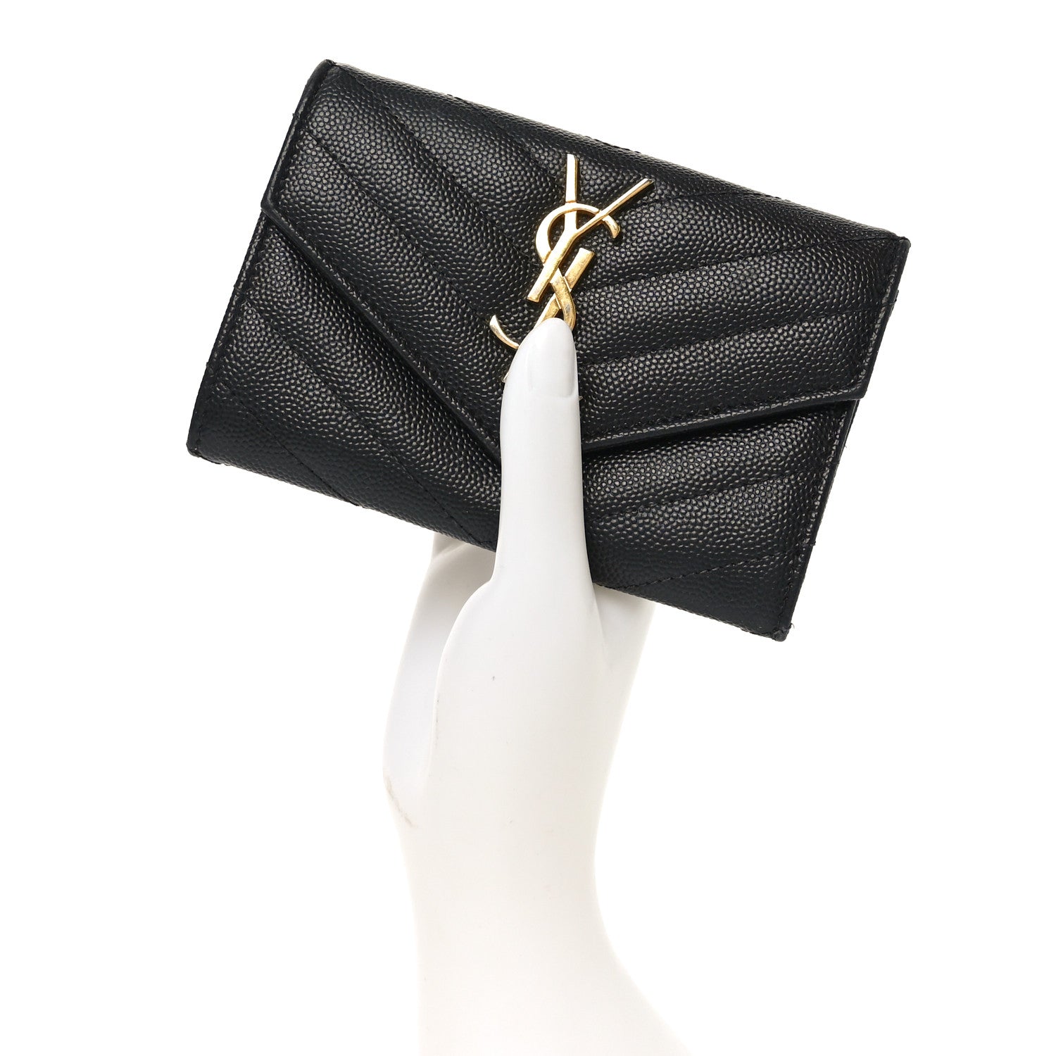 Saint Laurent Grain De Poudre Matelasse Chevron Small Monogram Envelope Wallet Black 2 of 9