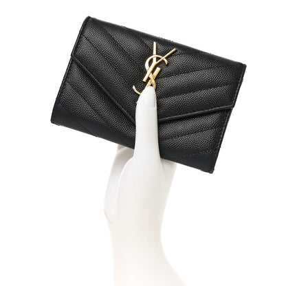 Saint Laurent Grain De Poudre Matelasse Chevron Small Monogram Envelope Wallet Black 2 of 9