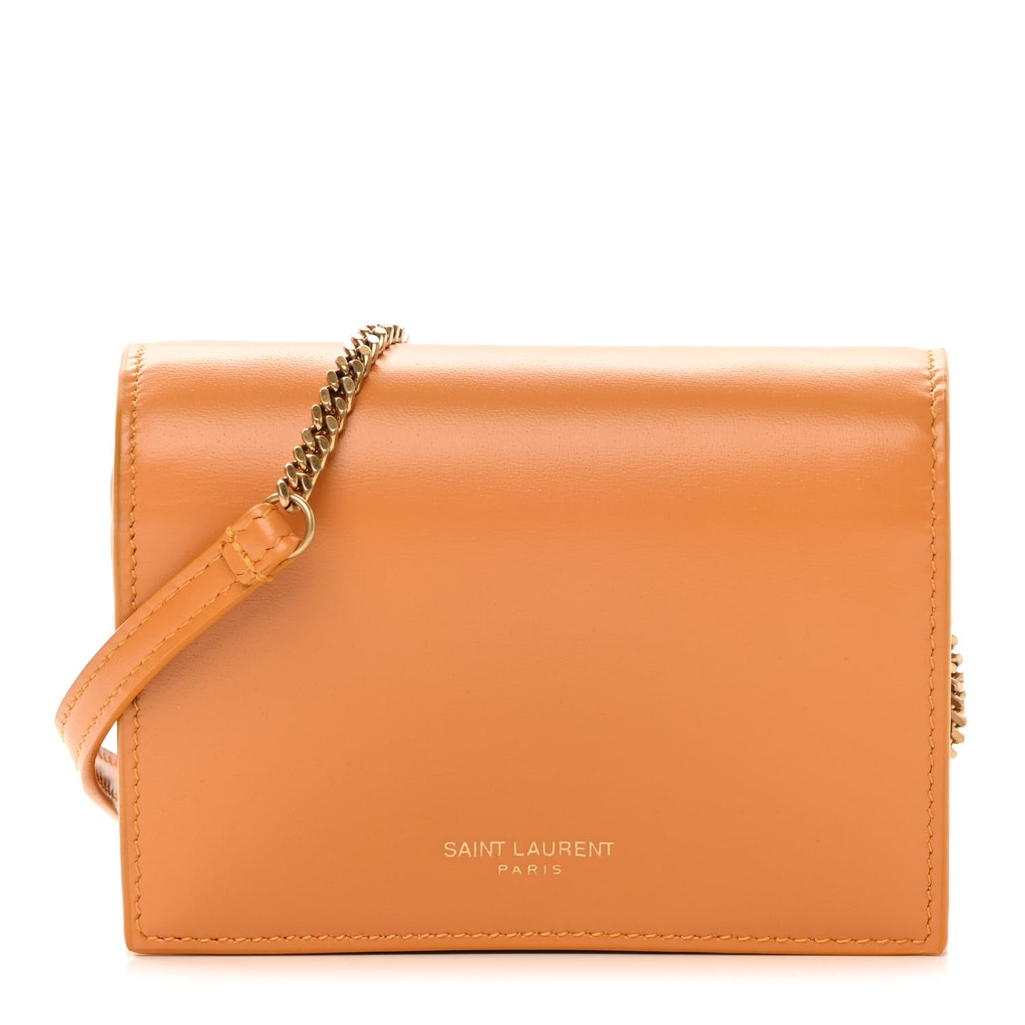 Calfskin Monogram Chain Card Case Orange
