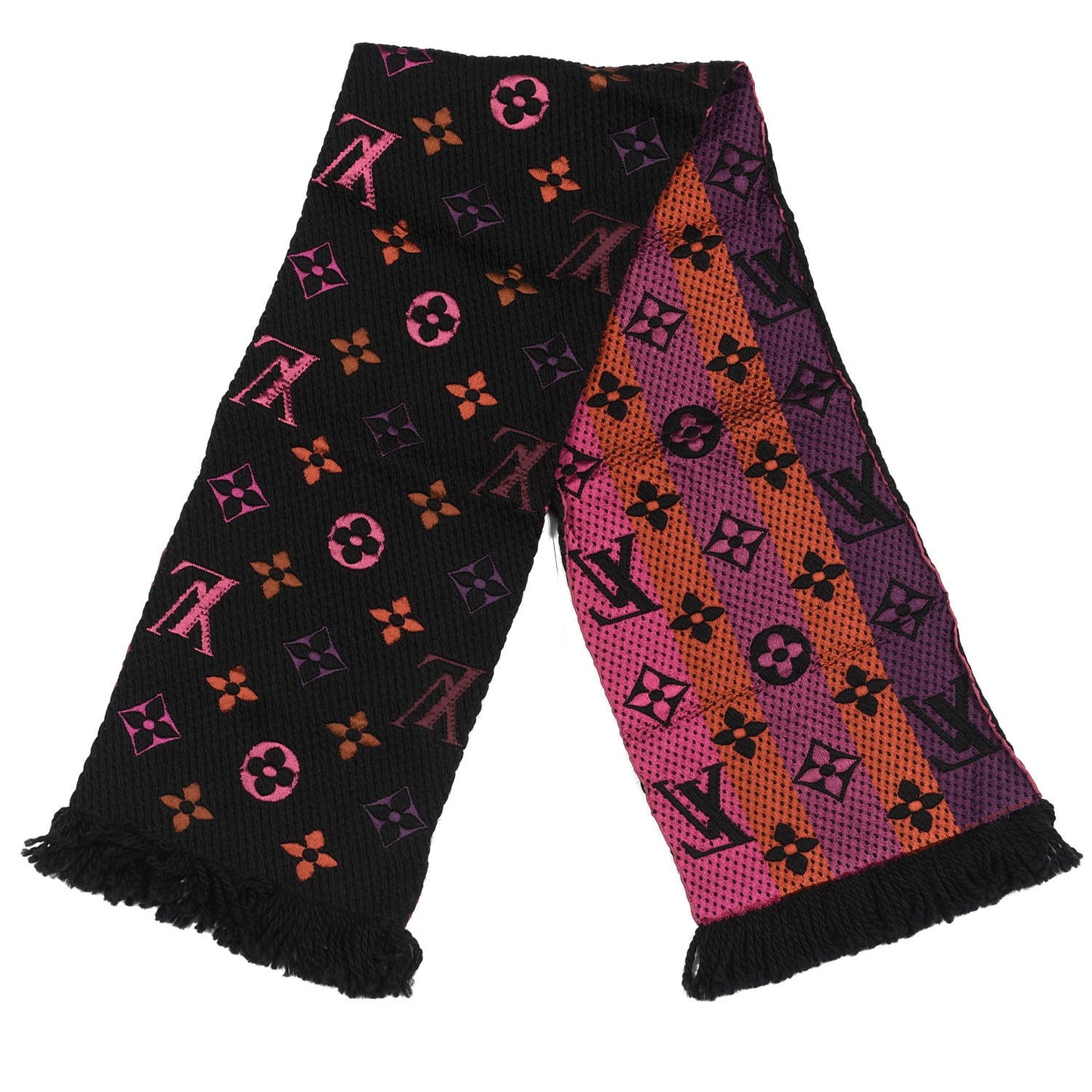 Wool Silk Rainbow Logomania Scarf Black