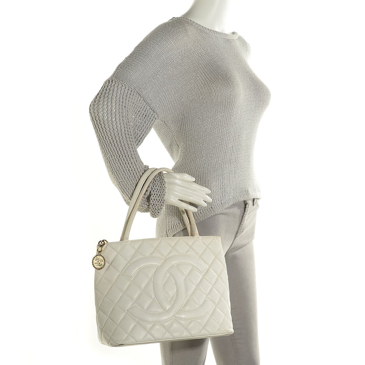 Caviar Quilted Medallion Tote White
