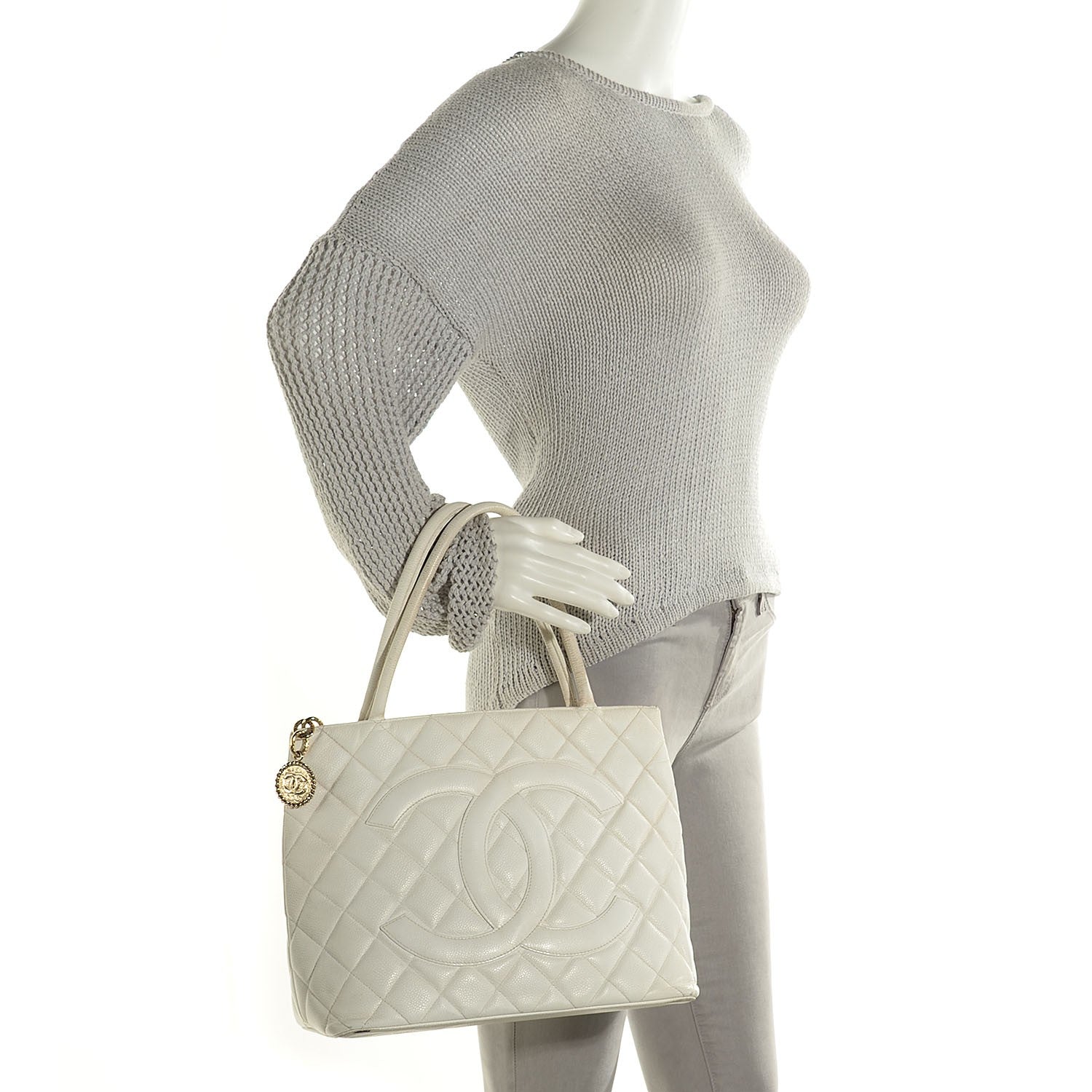 Chanel Caviar Quilted Medallion Tote White 2 of 7