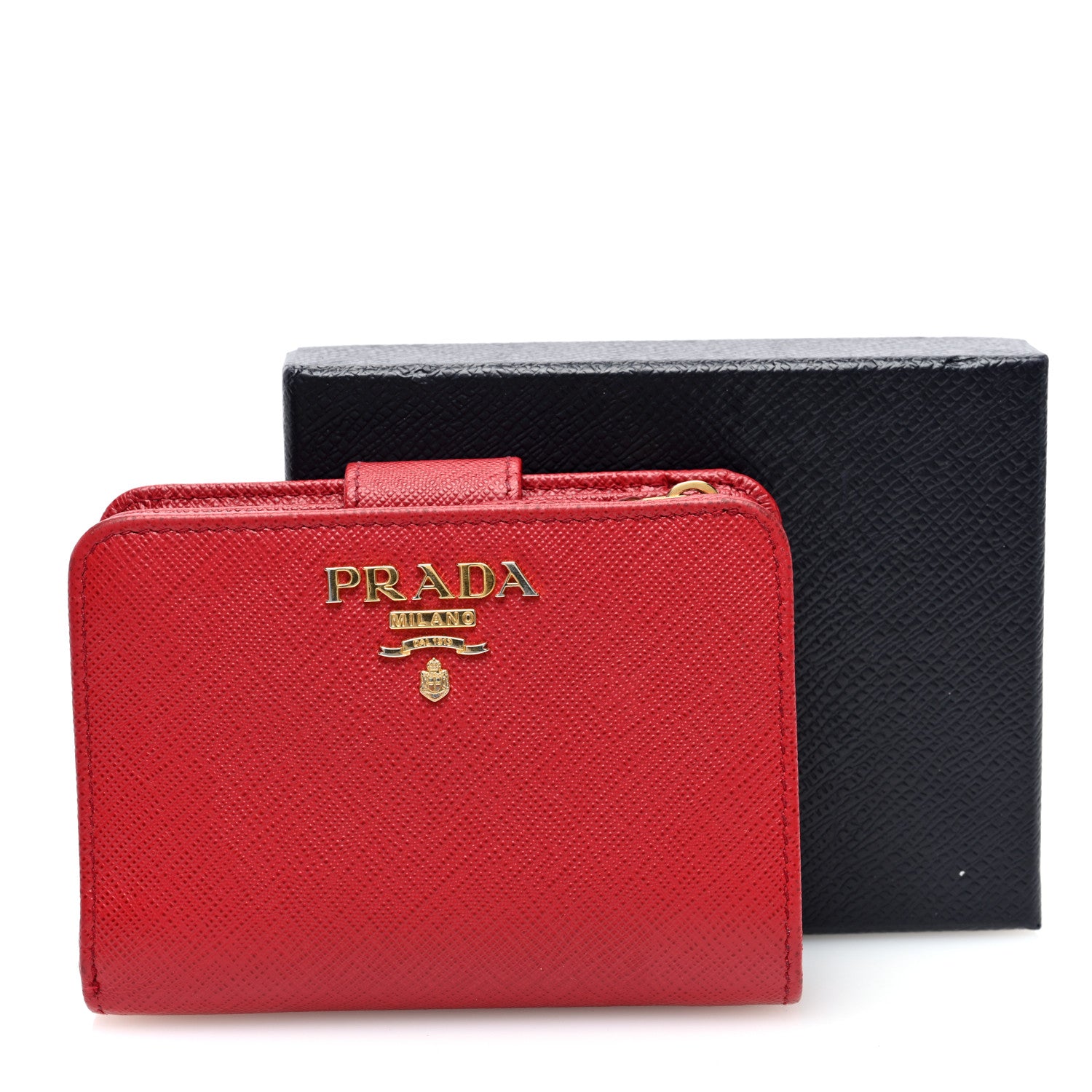 Prada Saffiano Metal Compact Wallet Fuoco 7 of 7
