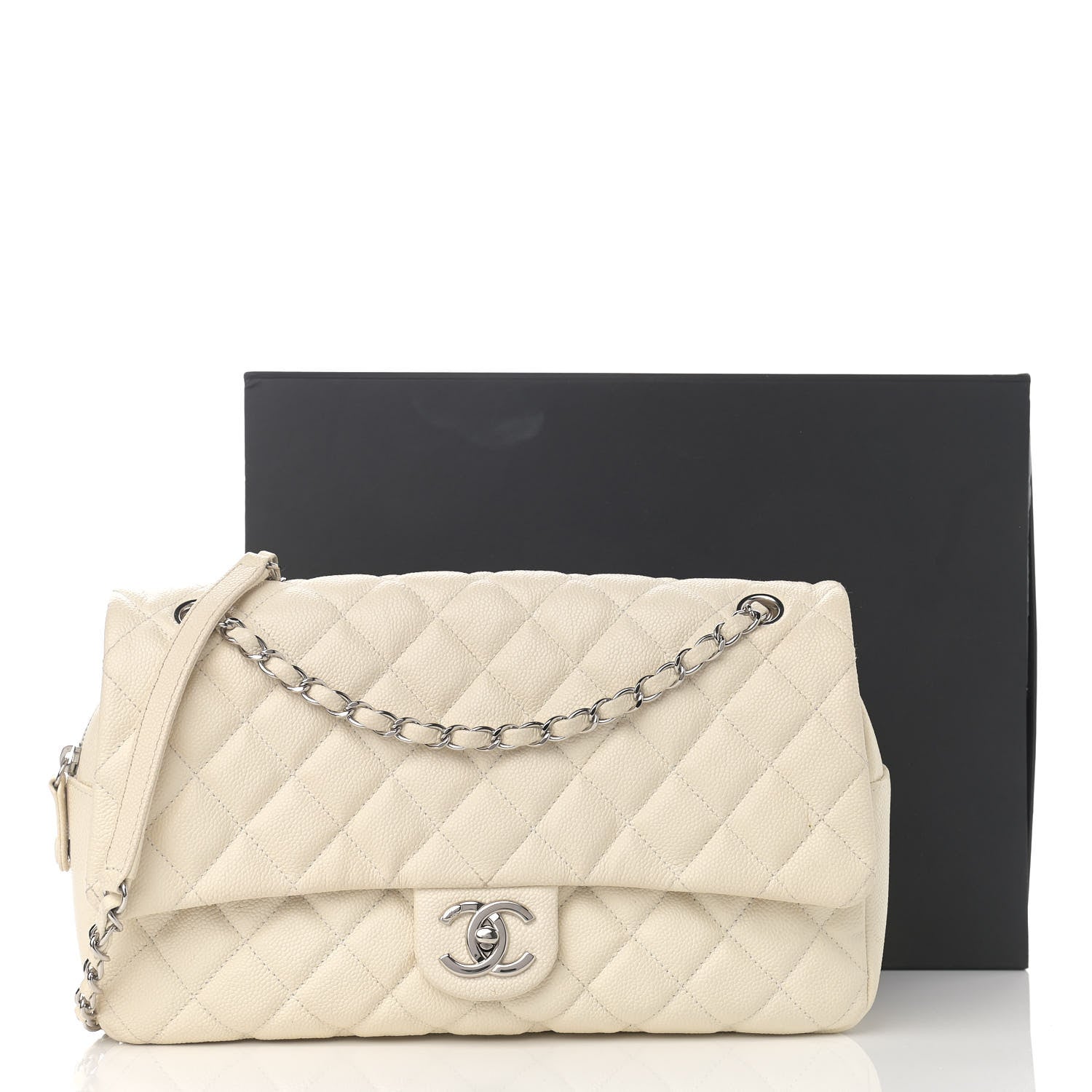 Chanel Caviar Quilted Jumbo Easy Flap Dark White 13 of 13