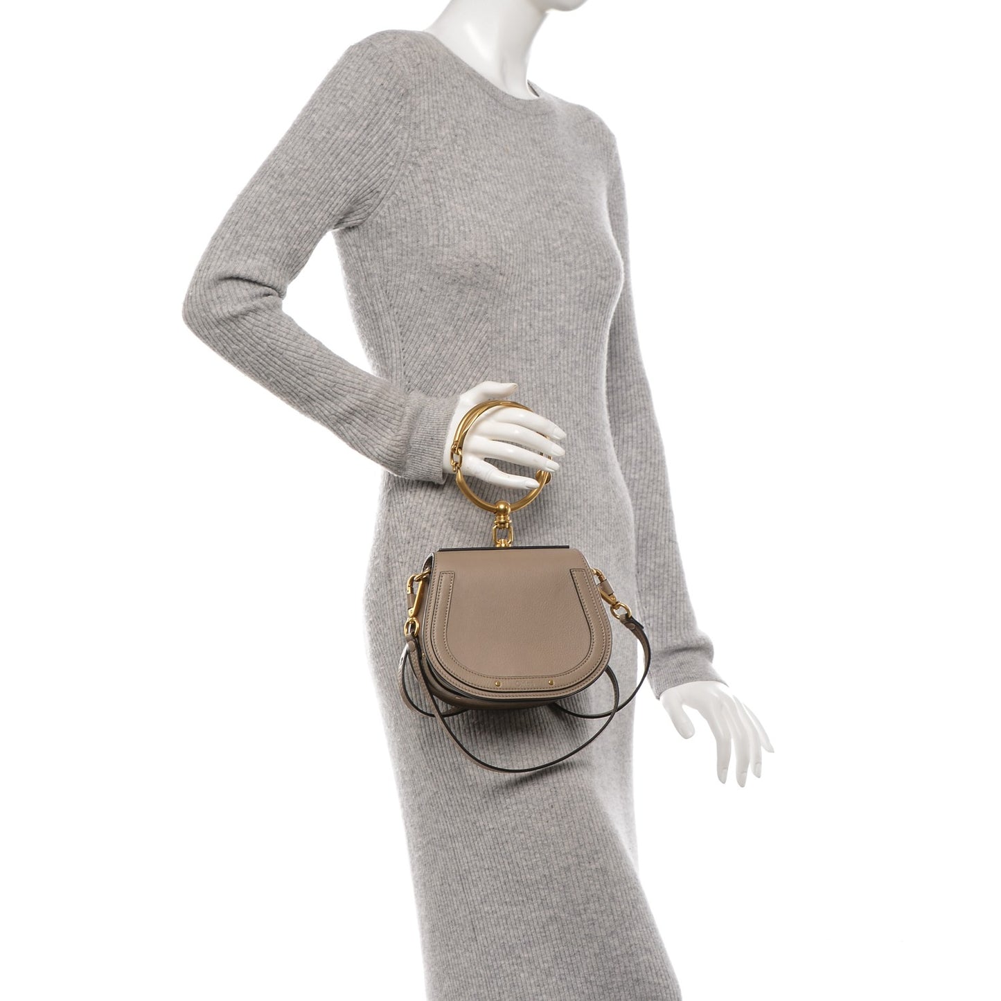 Calfskin Suede Small Nile Bracelet Bag Motty Grey