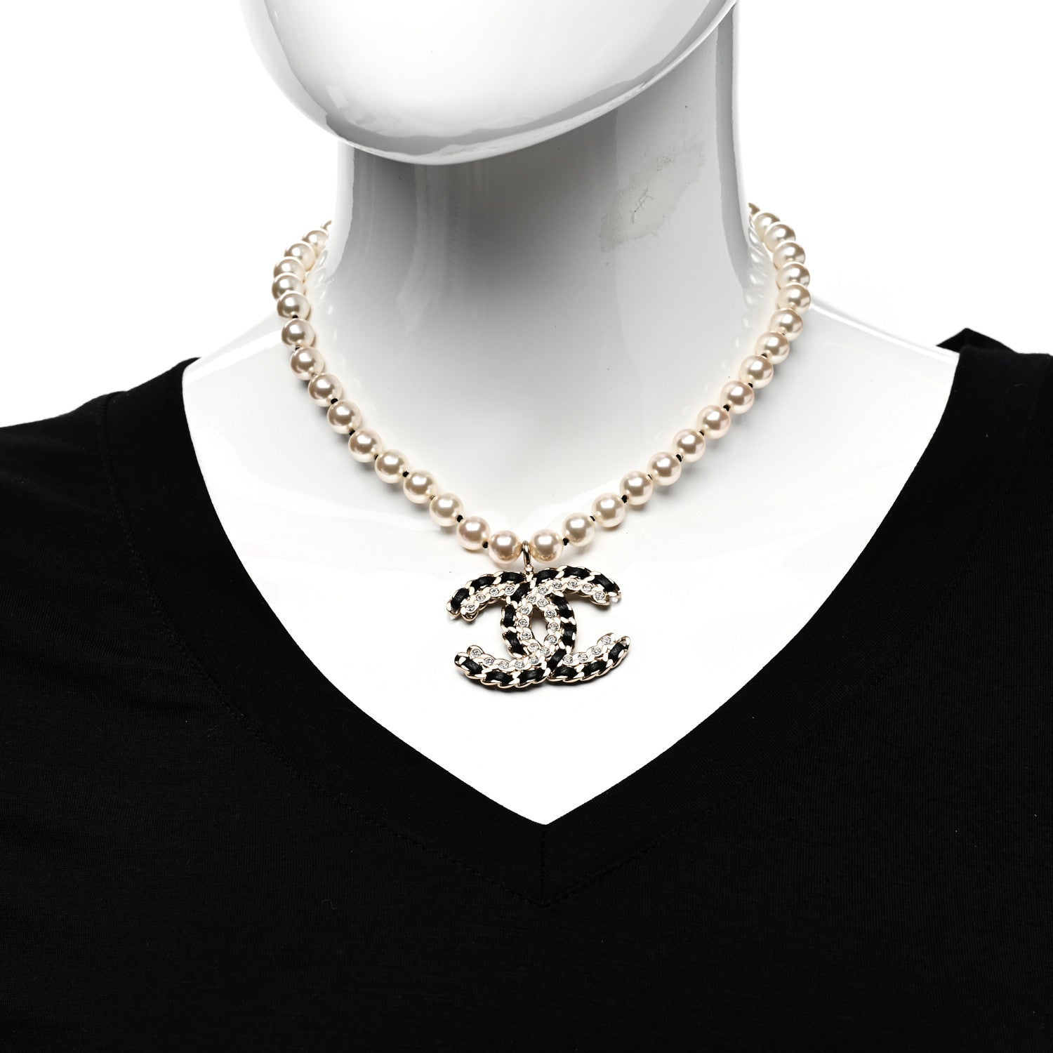 Chanel Lambskin Pearl Crystal Vintage Allure CC Short Necklace Gold 2 of 6
