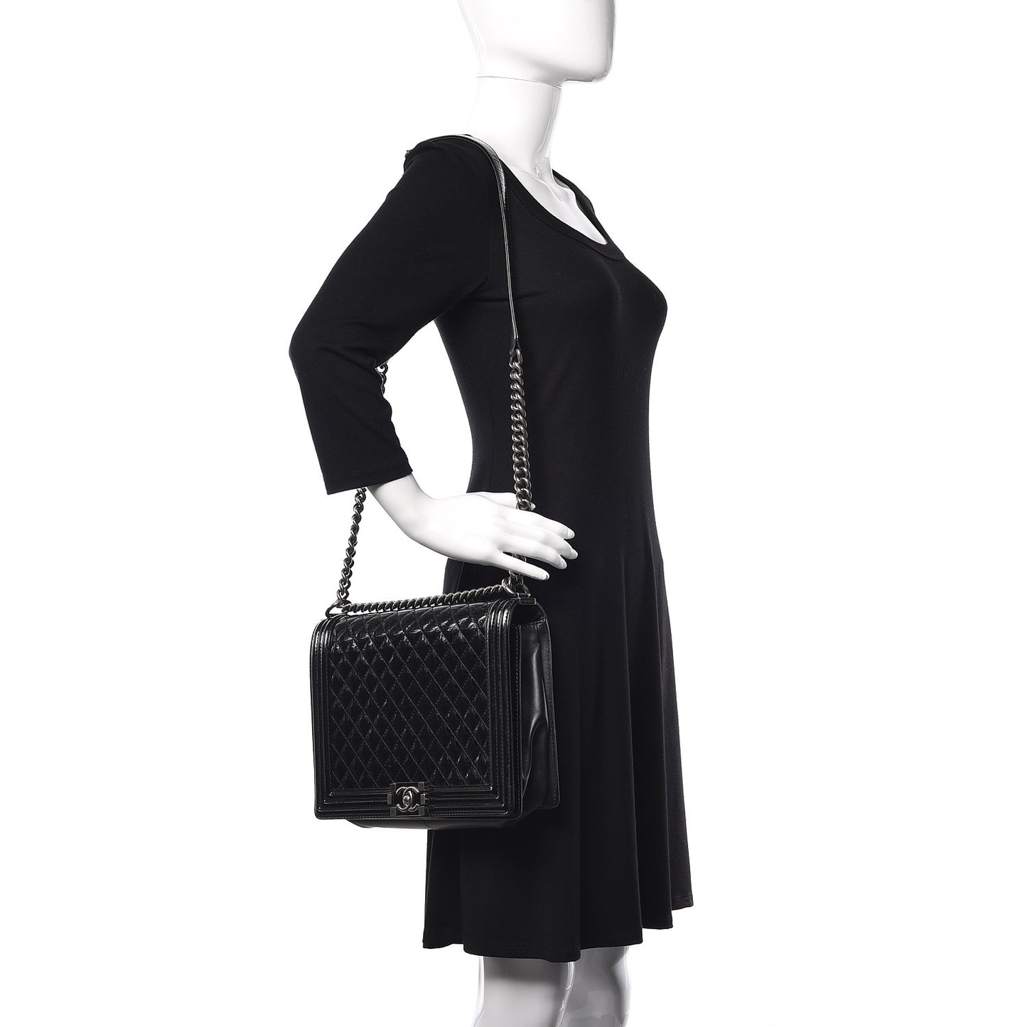 Patent Quilted Large Boy Flap Black