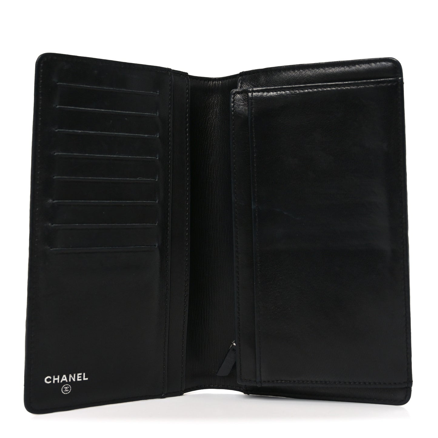 Lambskin Camellia Embossed Yen Wallet Black
