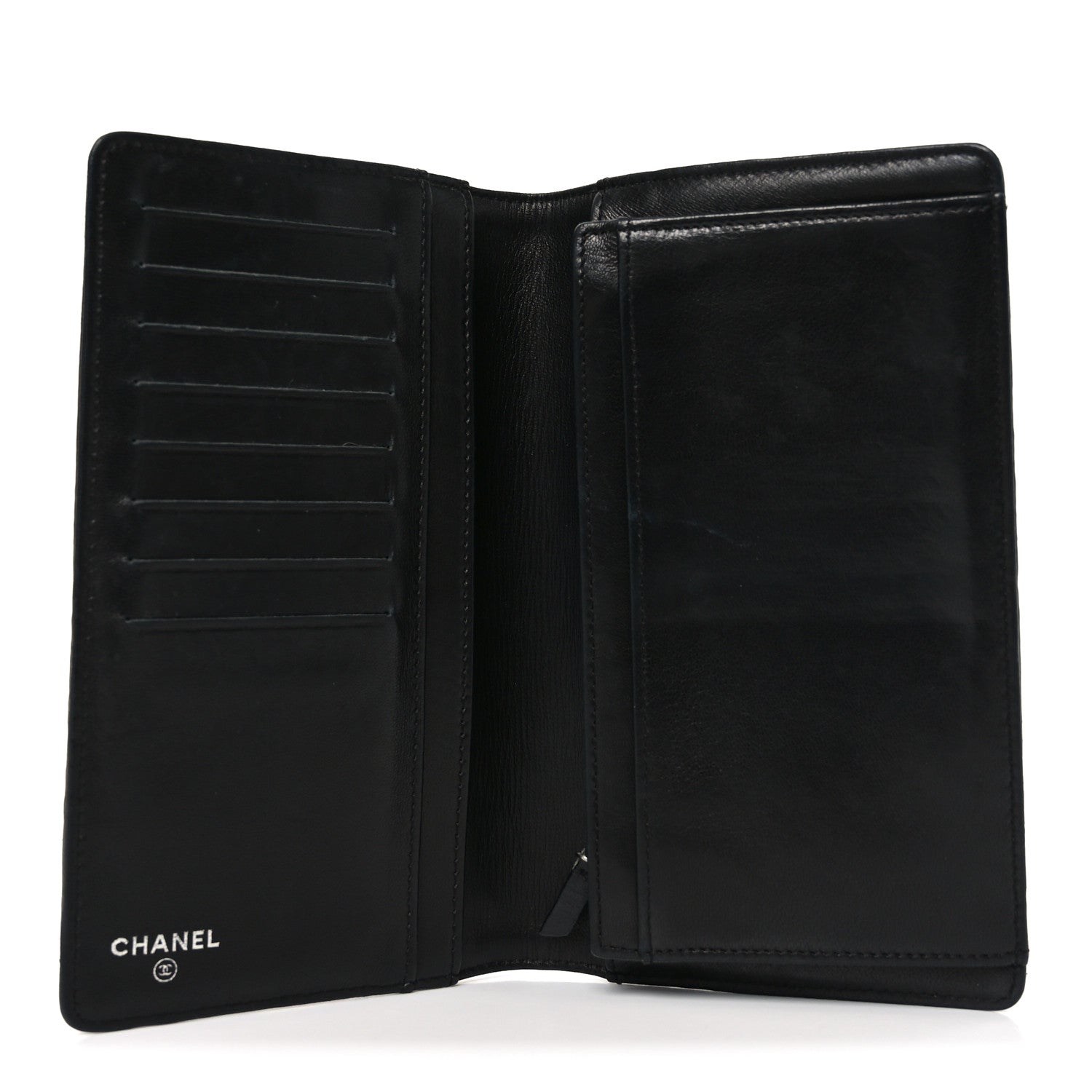 Chanel Lambskin Camellia Embossed Yen Wallet Black 5 of 10