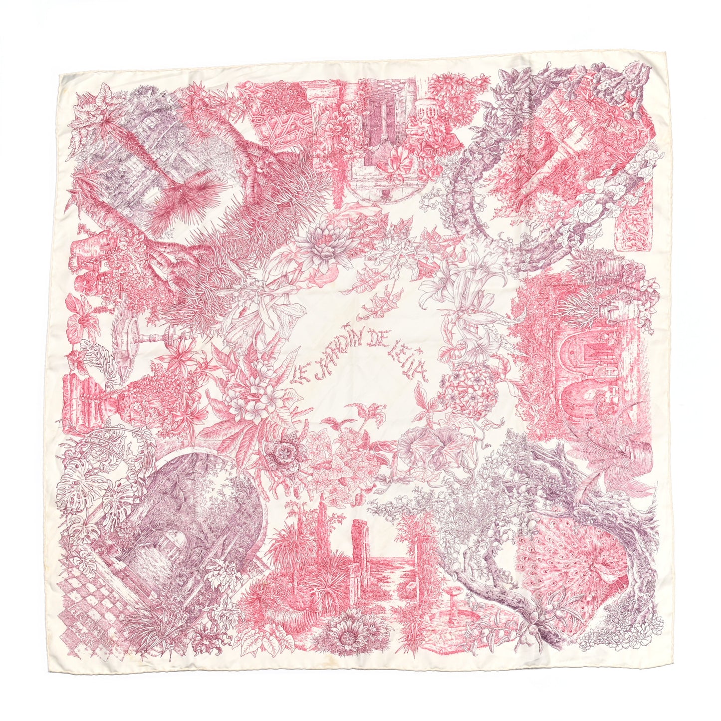 Silk Le Jardin de Leila Scarf 90 Blanc Framboise Prune