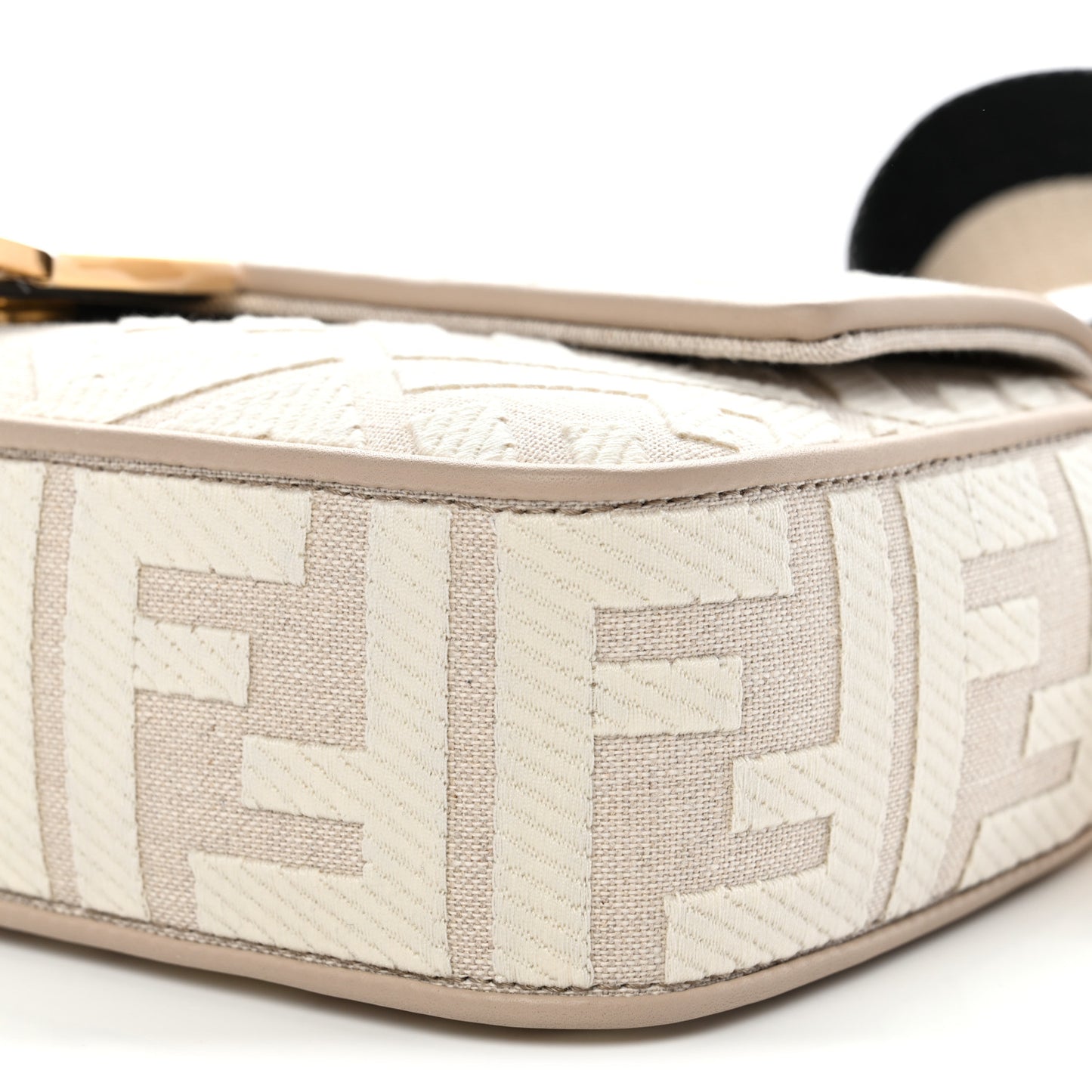 Canvas Vitello King FF Embroidered Baguette Grezzo White Nuvola