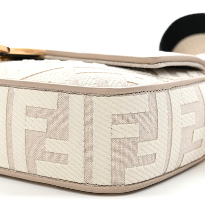 Fendi Canvas Vitello King FF Embroidered Baguette Grezzo White Nuvola 9 of 9
