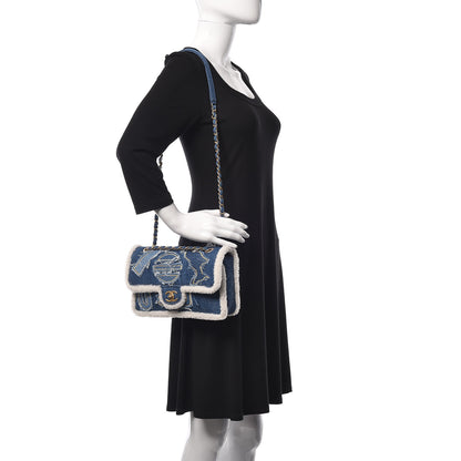 Chanel Denim Shearling Hieroglyph Flap Blue 2 of 10