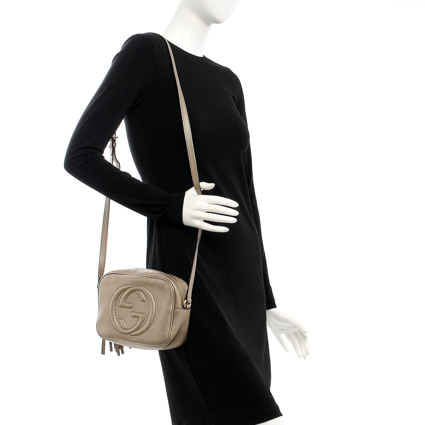 Metallic Pebbled Calfskin Small Soho Disco Bag Golden Beige