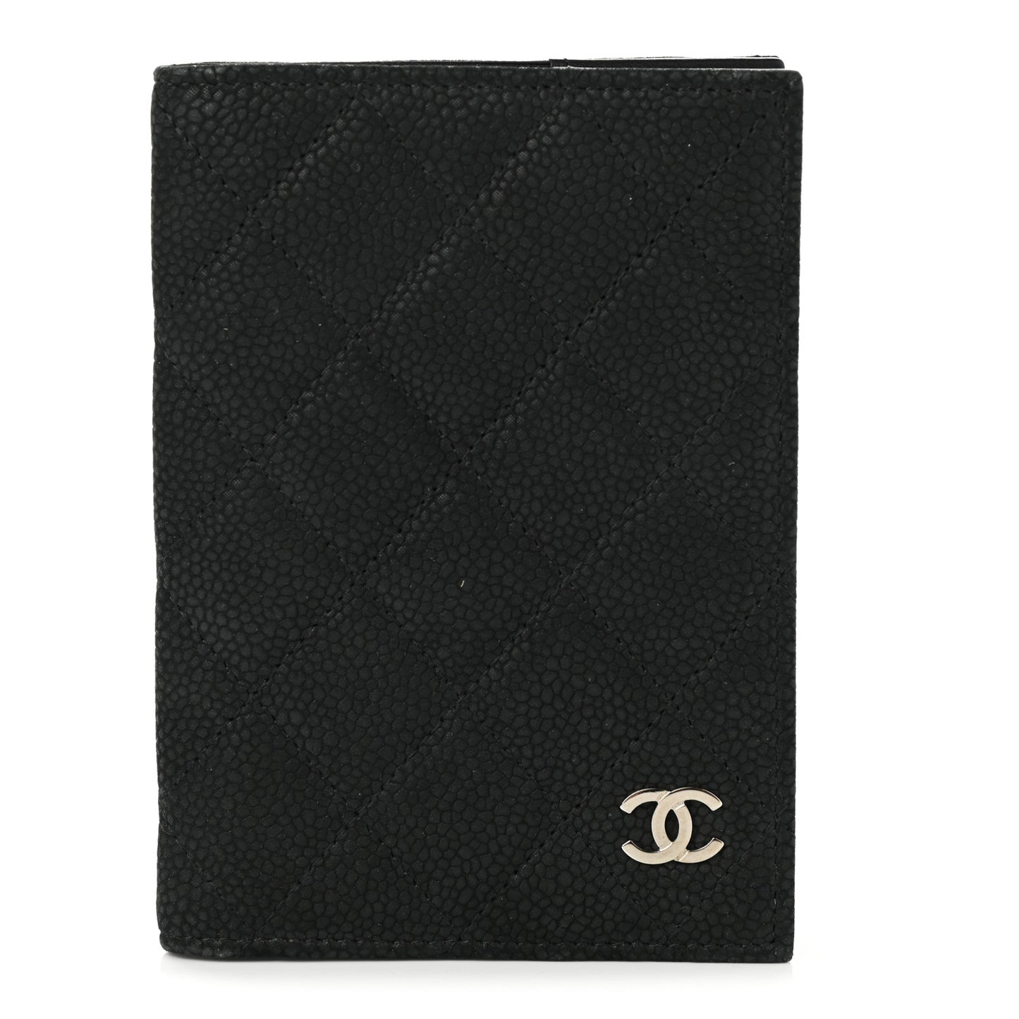 Iridescent Caviar Quilted Passport Holder Black
