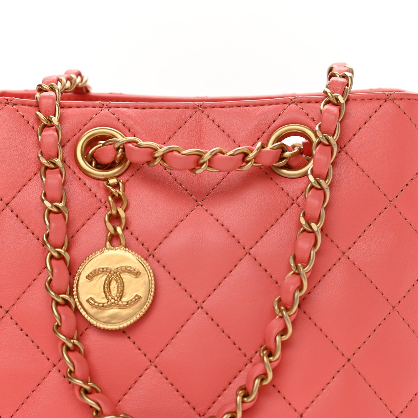Calfskin Quilted Bucket Bag Pink