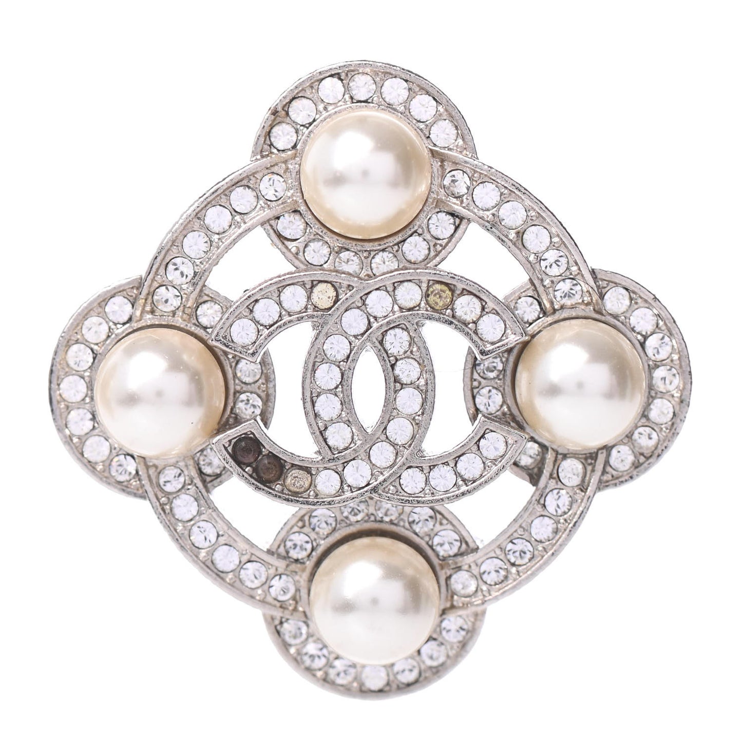 Pearl Crystal CC Earrings Silver