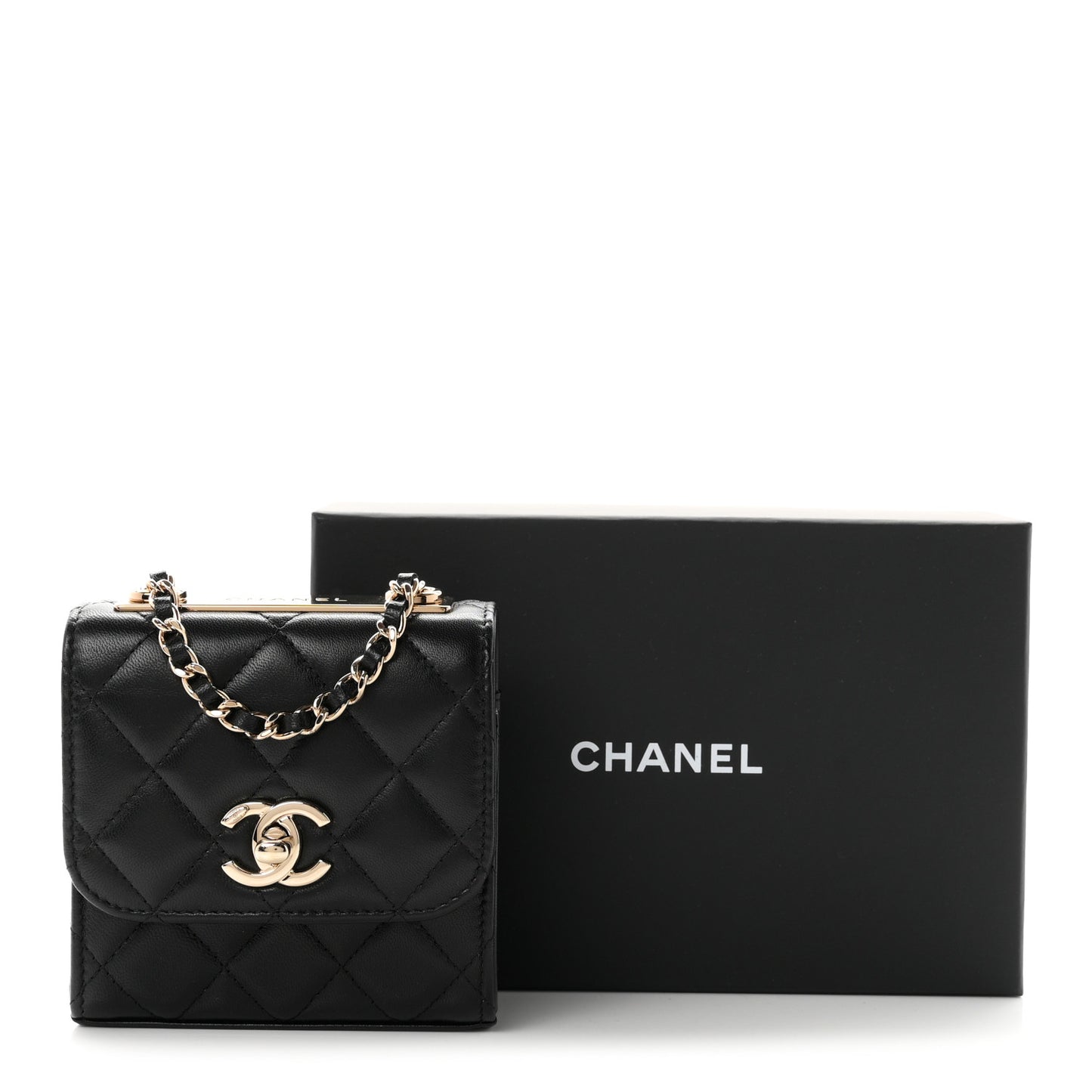 Lambskin Quilted Mini Trendy CC Chain Wallet Black