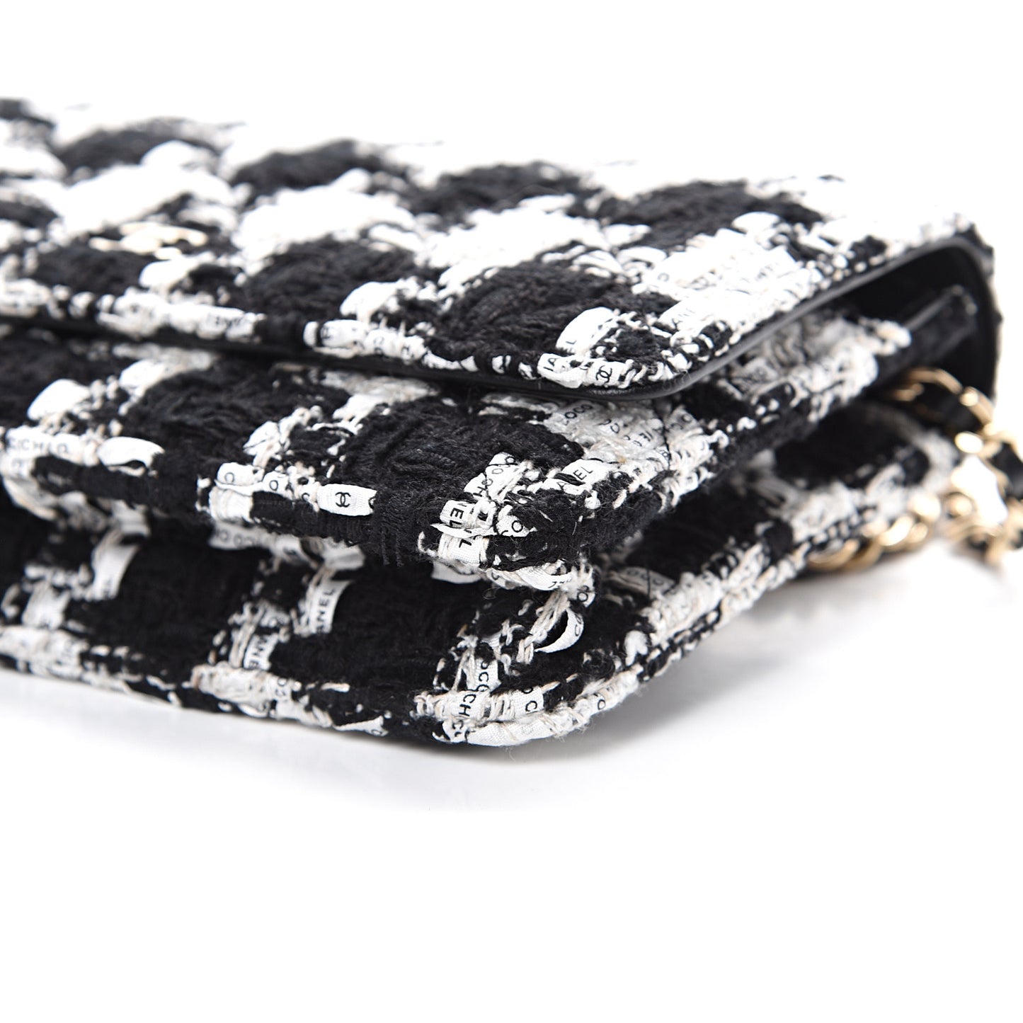 Tweed Quilted Wallet On Chain WOC Black Ecru White