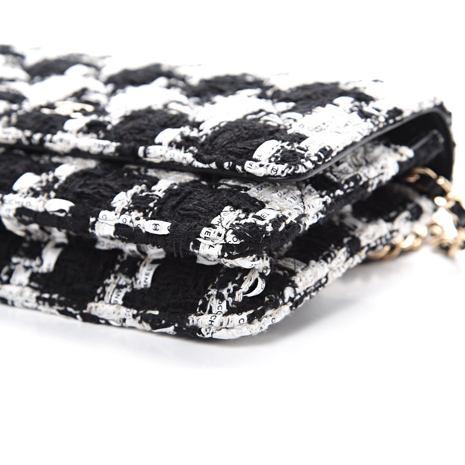 Chanel Tweed Quilted Wallet On Chain WOC Black Ecru White 10 of 11