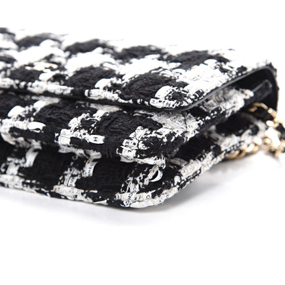 Chanel Tweed Quilted Wallet On Chain WOC Black Ecru White 10 of 11