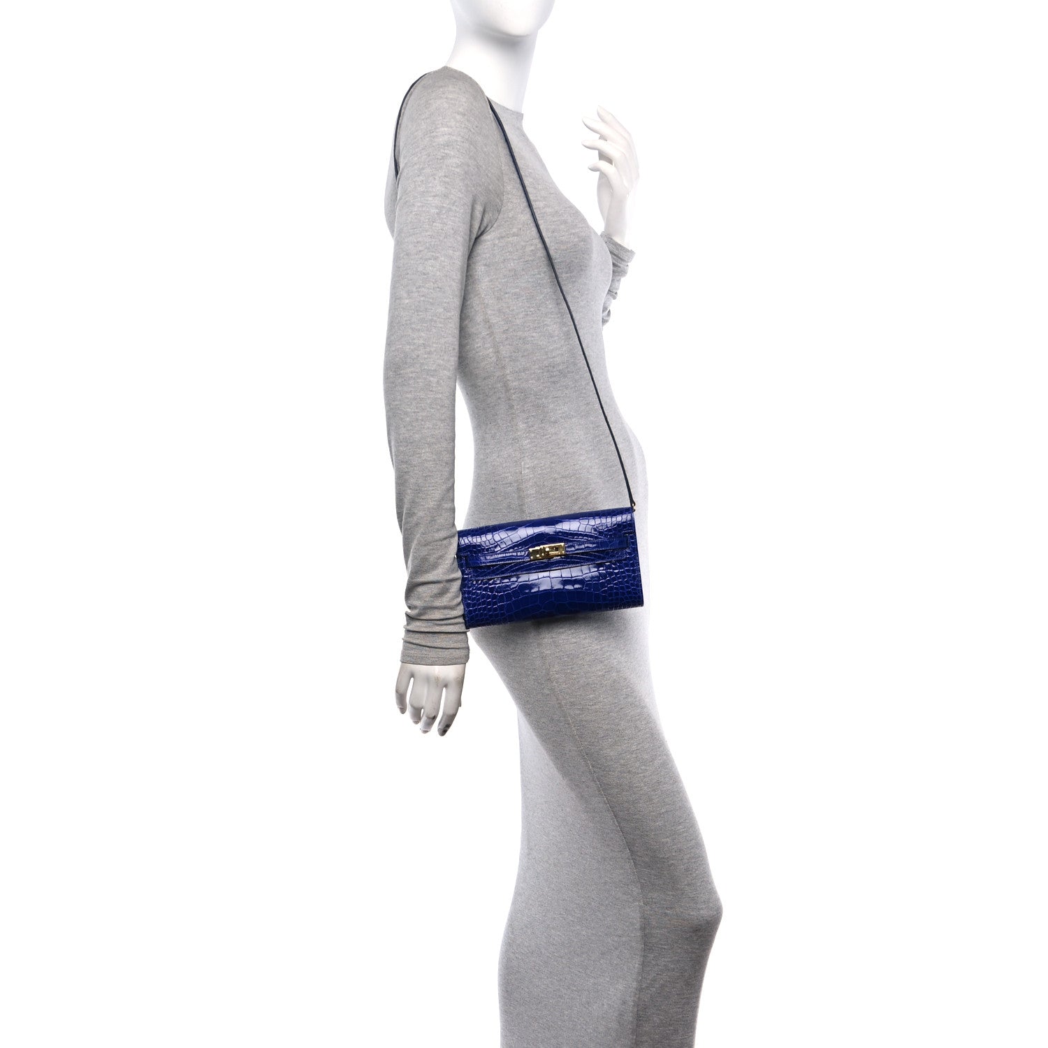 Hermes Shiny Alligator Kelly Wallet To Go Bleu Electrique 2 of 11