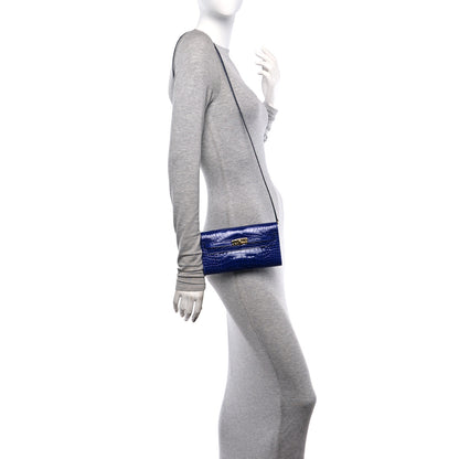 Hermes Shiny Alligator Kelly Wallet To Go Bleu Electrique 2 of 11