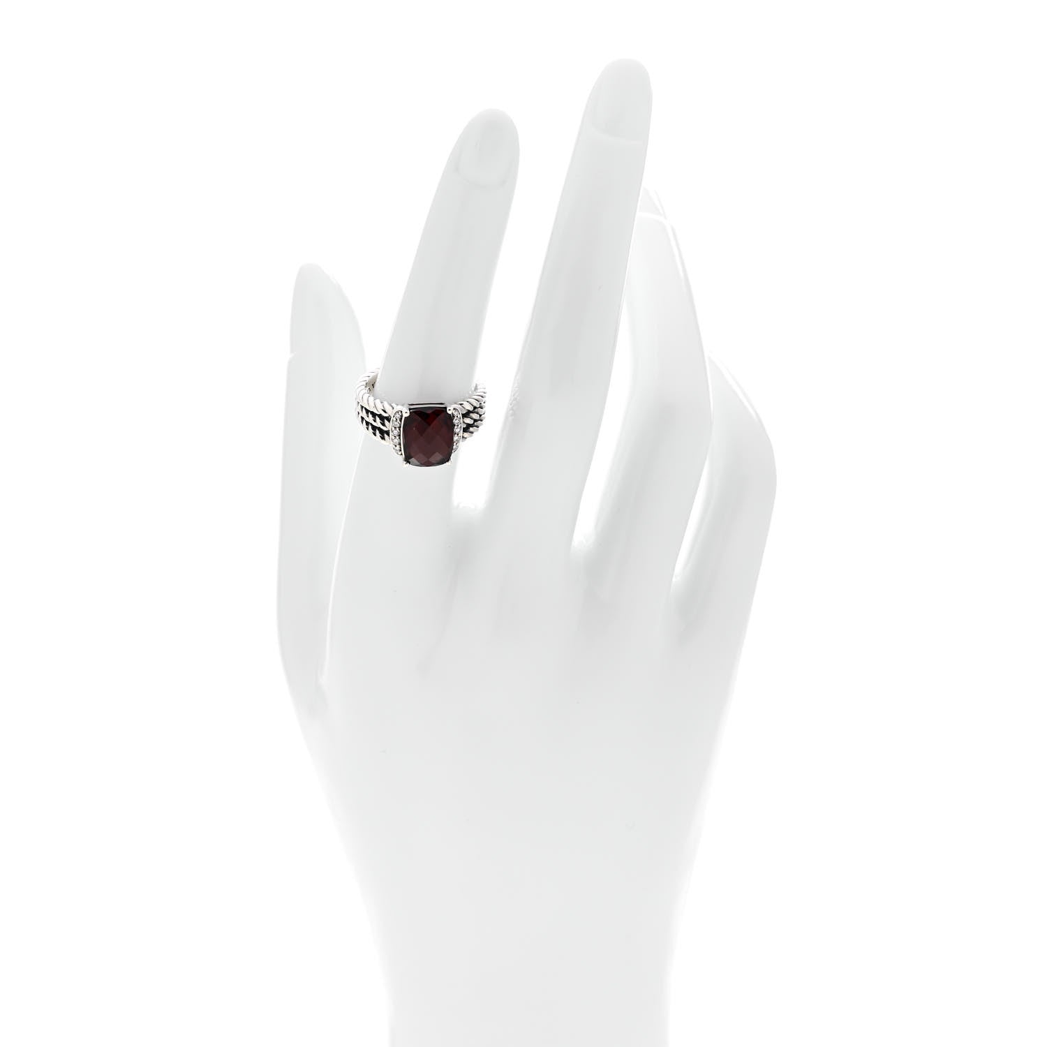 David Yurman Sterling Silver Diamond Garnet 10mm Petite Wheaton Ring 54 6.75 2 of 5